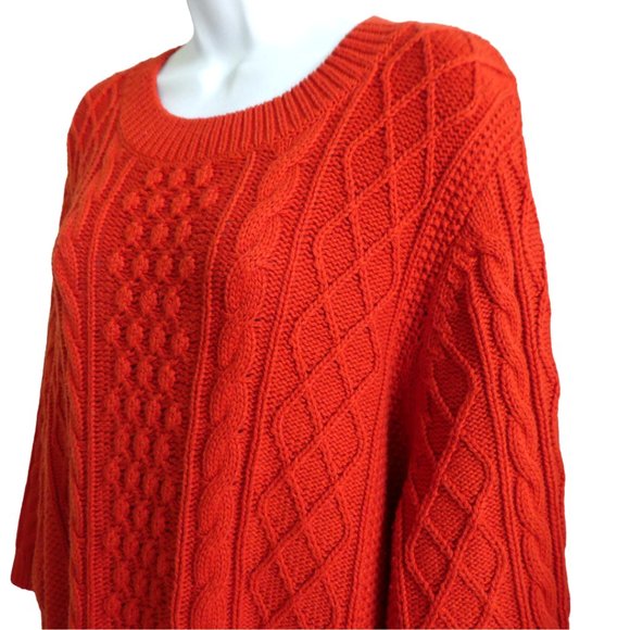 Talbots Woman 3DCable Knit Sweater Burnt Orange Oversized Ribbed Crewneck 3X - Picture 1 of 6